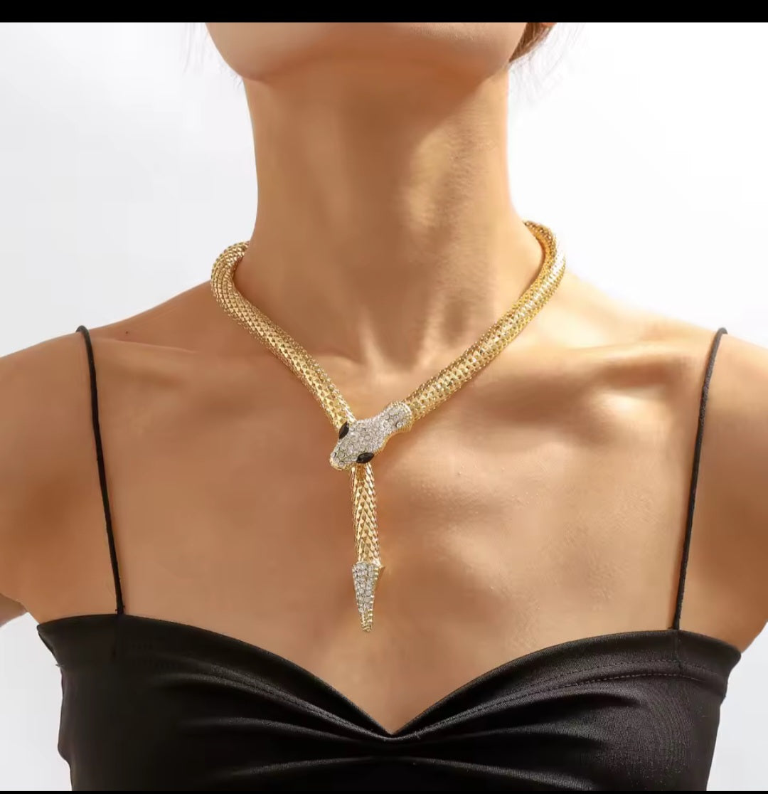 Rhinestone Snake Necklace Crystal Snake Choker for Women