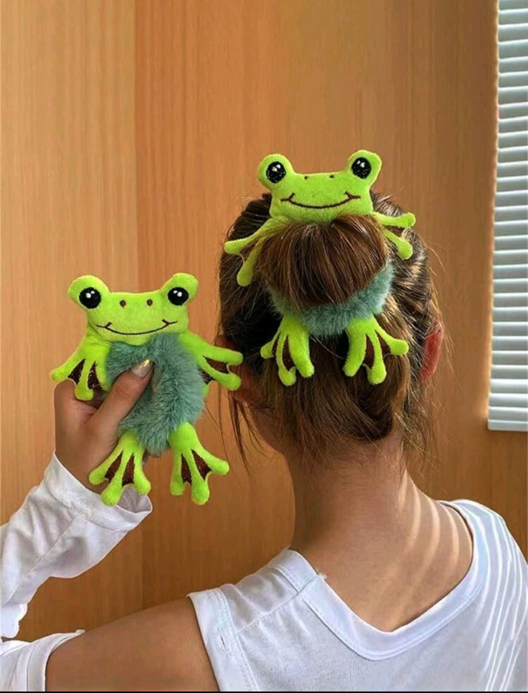 Plush Hair Tie, Cute Frog Hairband, Plush Hair Rope Scrunchies, Frog Ponytail Holder Headhand for Women Girls Hair Styling Tool (Green)