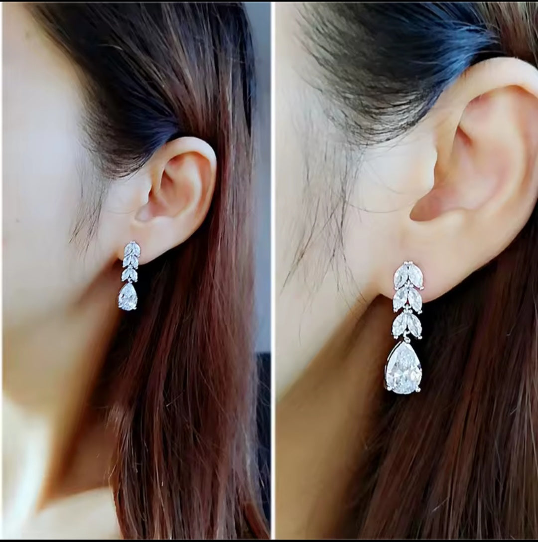 Gorgeous 925 Silver Cubic Zirconia Earrings Stud Dangle CZ Drop