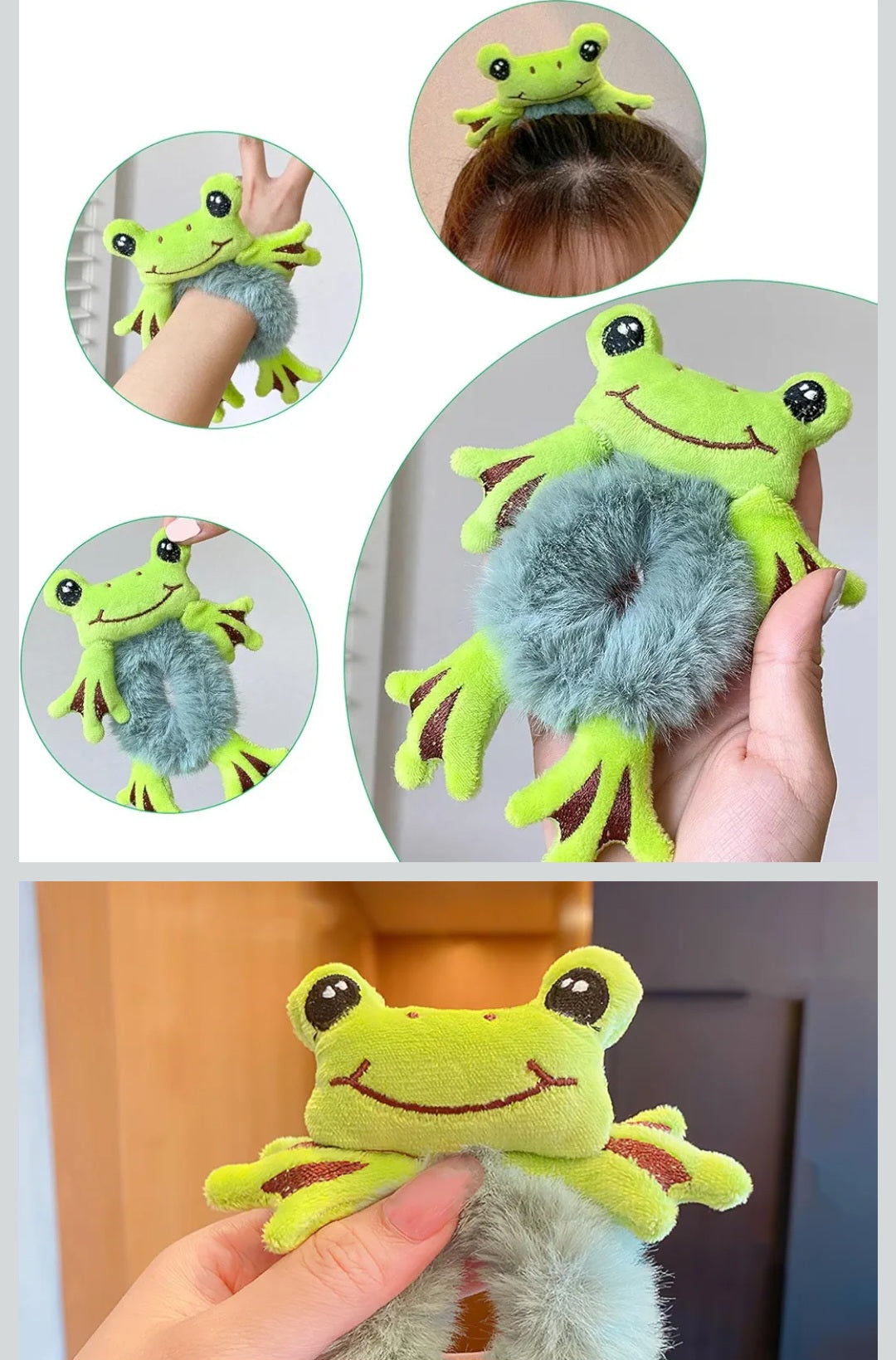 Plush Hair Tie, Cute Frog Hairband, Plush Hair Rope Scrunchies, Frog Ponytail Holder Headhand for Women Girls Hair Styling Tool (Green)