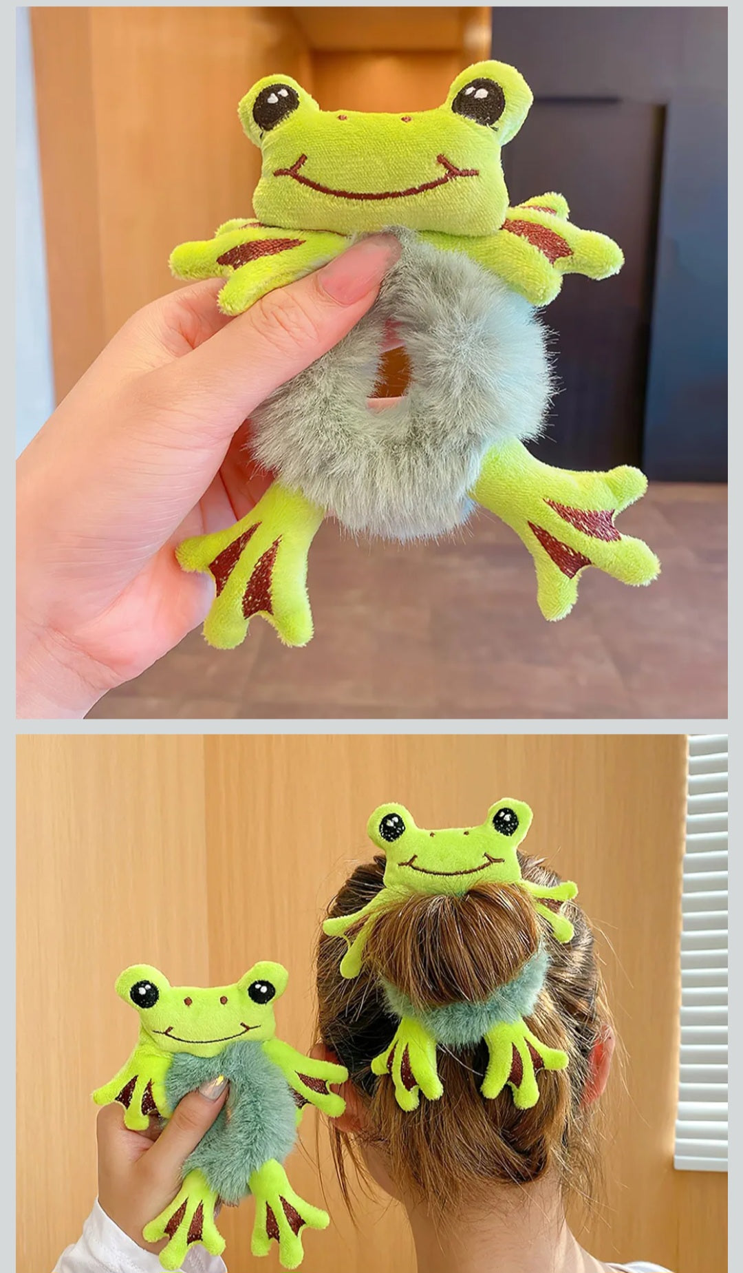 Plush Hair Tie, Cute Frog Hairband, Plush Hair Rope Scrunchies, Frog Ponytail Holder Headhand for Women Girls Hair Styling Tool (Green)