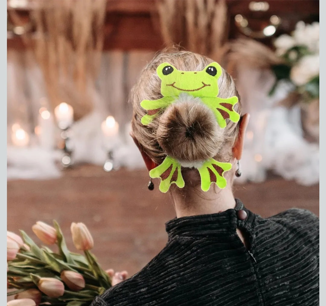 Plush Hair Tie, Cute Frog Hairband, Plush Hair Rope Scrunchies, Frog Ponytail Holder Headhand for Women Girls Hair Styling Tool (Green)