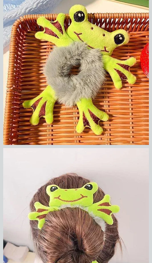 Plush Hair Tie, Cute Frog Hairband, Plush Hair Rope Scrunchies, Frog Ponytail Holder Headhand for Women Girls Hair Styling Tool (Green)
