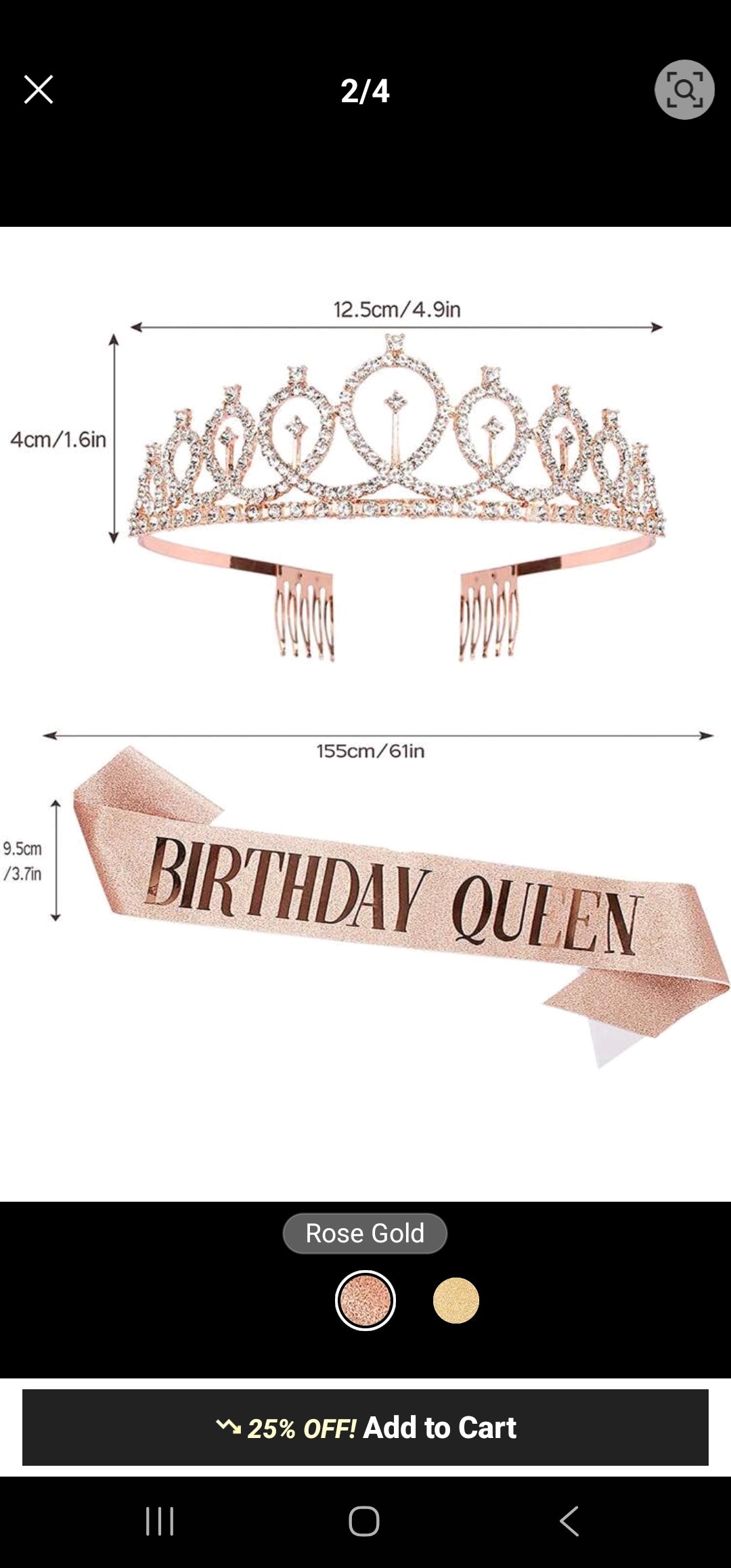 2pcs/Set Bling Rhinestone Crystal Rose Gold Crown Birthday Decoration Birthday Queen Satin Sash Party Supplies,Christmas